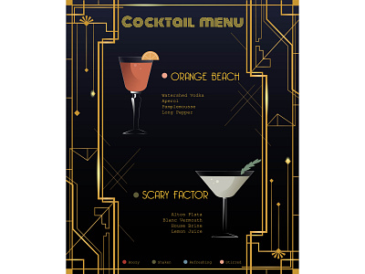Gatsby style cocktail menu 20s art deco cocktail menu gatsby style geometric frame gold grain design illustration