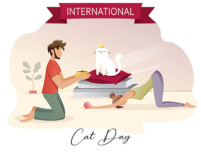 International Cat Day cat day cat queen comic design flat illustration fun funny gradient illustration white cat