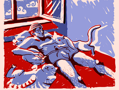 pohodka blue cat illustration red