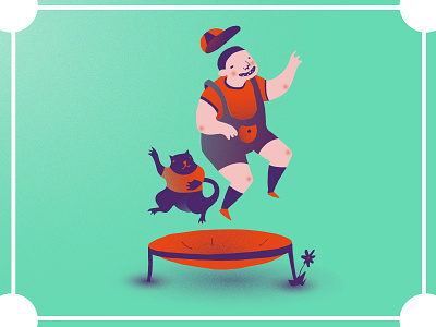 Cat jump cat character flat illustration trampoline vector