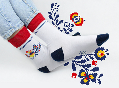 folklore socks Moumou cock design folklore illustration pixel art socks