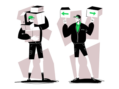 couriers and boxes box character courier flat green illustration vector