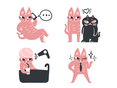 Sphynx cat icons cat character communication cool cute design flat icon icons illustration pink relationship sphynx vector