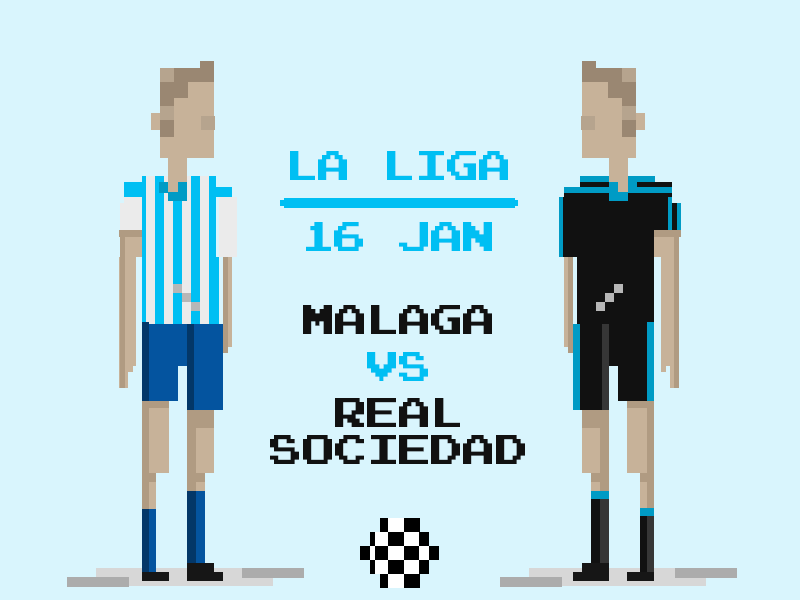 January 16 - Malaga v Real Sociedad football gameday graphic design la liga malaga pixel art real sociedad soccer