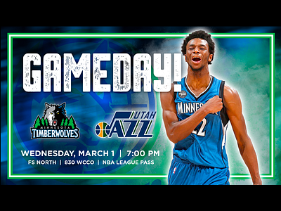 March 1 - Timberwolves vs Jazz basketball gameday graphic design minnesota timberwolves nba sports design utah jazz