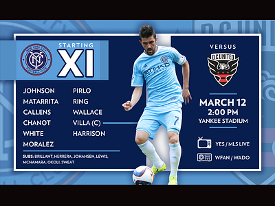 March 12 - NYCFC vs DC United football gameday graphic design soccer sports design
