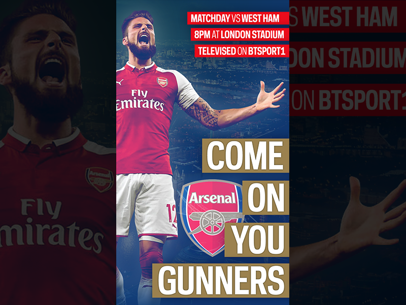 December 13 - Arsenal vs West Ham arsenal football gameday graphic design premier league soccer sports design