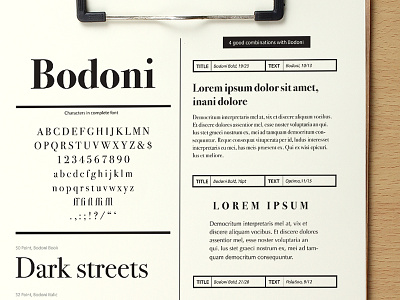 Typeface Specimen & Combinations Sheet bodoni designtheory font fonts layout typo typography typography glossary