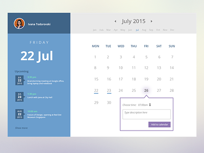 Calendar widget calendar calendar layout dailyui design flat flatdesign ui userexperience userinterface ux web app widget