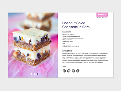 Recipe Layout Screen blog blog layout cake dailyui food recipe ui userinterface ux webdesign