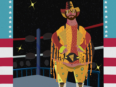 NACHO FAN SANDY RAVAGE character design illustration kneeon trading card wrestler