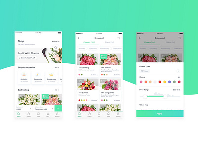 Ecommerce Flower Mobile App app filter flower home screen homepage ios mobile ui