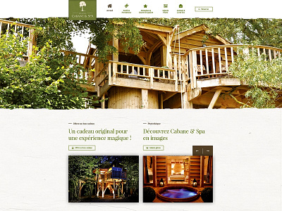 Cabin in the trees Website green hotel icon jacuzzi nature photo responsive sauna texture ui ux website