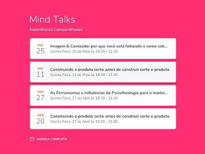 Calendar of Talks for Mind School calendar cards date interface schedule talks ui ux