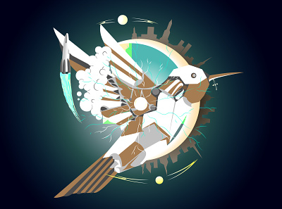 Wonderfull World - Hummingbird by V.Polo. bird boom cloud energy galaxy graphic design hummingbird illustration illustrator planet sky space techno techno bird typography world