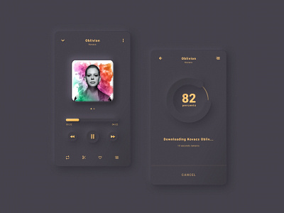 Neumorphical music player design icon illustration music app neumorphic neumorphism ux