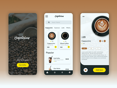 Coffee App app design coffee app interface design product design ui ui design uiux ux ux design