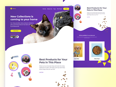 #ExplorationUI - Pet Shop Landing Page branding cat colourful cute website dog hero section homepage landing landing page landing page design pet shop pets products testimonial web design web header web page website