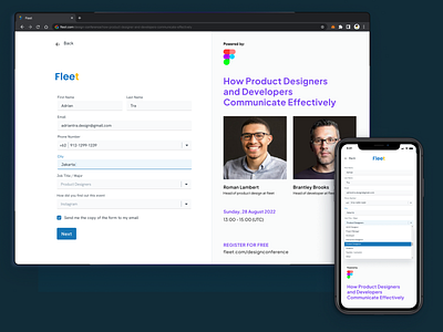 Fleet Webinar Conference Fill Form Design apps form page design webinar dropdown fill form form page input field mobile app design modern responsive design ui website design