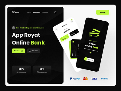 Landing page design (online banking app) bank app banking branding clean daily ui design exchange freelance hero header icon interface job landing page minimal mobile ui money transfer typography ui design wallet