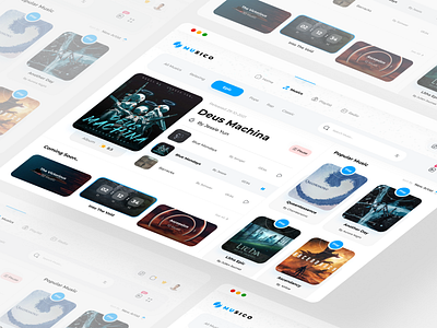 Music Web (Musico) clean daily ui design designer graphic design interface media minimal mobile ui motion graphics music play playlist podcast radio song spotify ui ux web