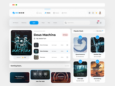 Music Web Components (Musico) clean components daily ui design designer graphic design interface live minimal mobile ui music play playlist podcast radio spotify streaming ui uiux ux