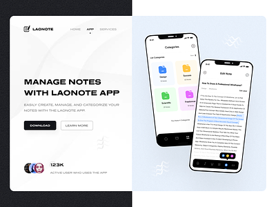 Hero section (Note app) app category clean daily ui design designer graphic design interface landing page minimal mobile mobile ui note notebooks notes app sticky notes ui ux web write