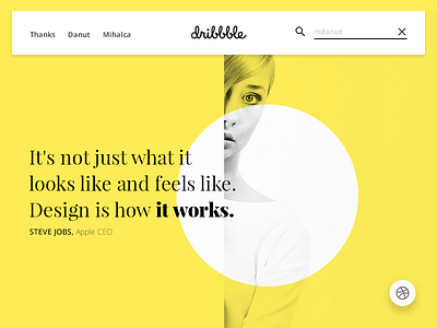 1st shot on Dribbble, wish me welcome! circle creative first shot girl hero home menu quote slider yellow