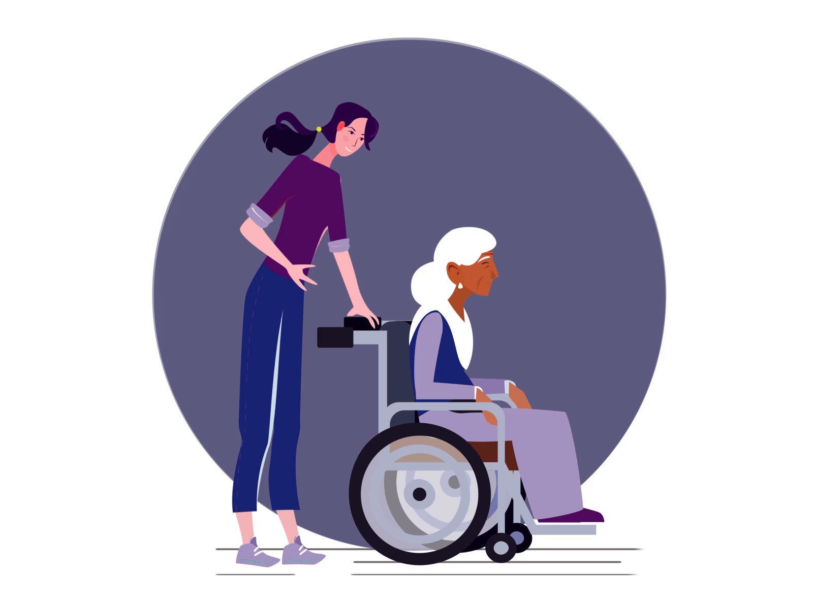 Help a old Woman Animation 2d animation animated gif animation illustration minimal old woman wheelchair young woman