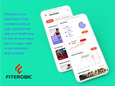 Fiterobic - One Stop Fitness and Health Solution App appuidesign branding figma hire me product design ui uidesign