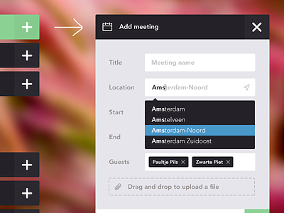 Add Meeting auto complete autocomplete drag drop flat form meeting