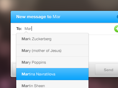 New message auto complete autocomplete message popup ui