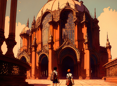 Terracotta 3 ai anime art cathedral color concept design digital gradient illustration light midjourney minimal painting photoshop simple