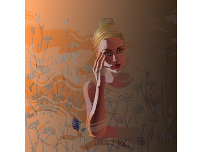 Girl with flower design drawig flowers girl illustration gradient illustration light