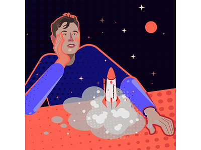 Rocket. Elon Musk editorial art elon musk flat illustration illustraion illustrator man rocket rockets space vector illustration