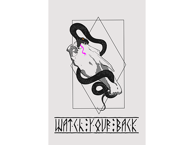 Watch Your Back ai black white design figure illustration illustrator logo skull skull art skull drawing snake snake illustration vector vector illustration
