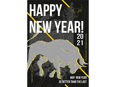 Happy Nev Year ai animal illustration branding bull design digital art figure flat happy new year illustration merry xmas poster typografy vector vector illustration