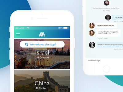 Marble Contacts finding friends marble messenger planing sharing travelling ux design