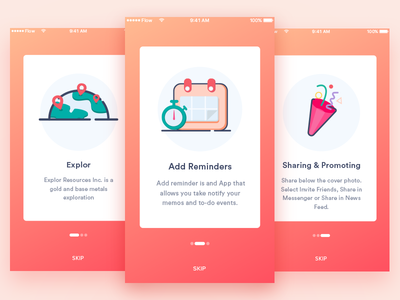 Tutorial Screen event explor promoting reminders sharing tutorial ui