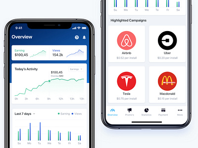 Promo App UI/UX Design activity analytics dashboard earning graph promotion ui design ux design
