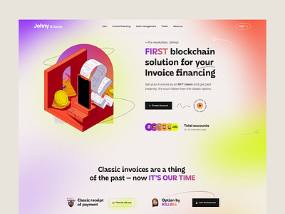 Landing page for NFT Platform crypto design finance invoice landing nft product sell ui ux wallet