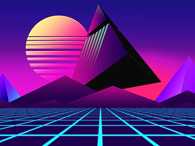 80s Retrowave futuristic Pyramids landscape background