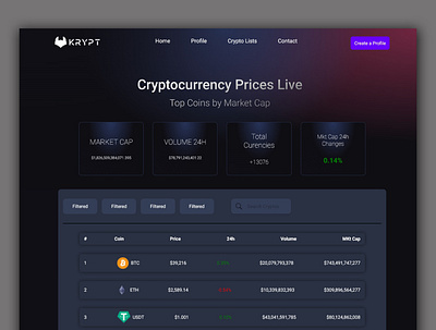 CryptoVerse - Cryptocurrency Prices Live app crypto darltheme design mobile site ui