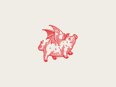 Dragon pig cafe character cool engraving fly food illustration logo logotype pig premium restaurant vip wings
