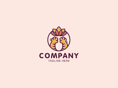 Kitten Paws And Lotus Logo cat cute kitten logo logotype lotus paw relax