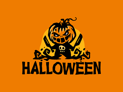 Halloween logo character halloween horror logo logotype maniac murderer pumpkin scare scarecrow