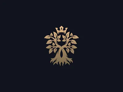 Golden Royal Tree Logo crown king logo logotype luxory nature royal tree