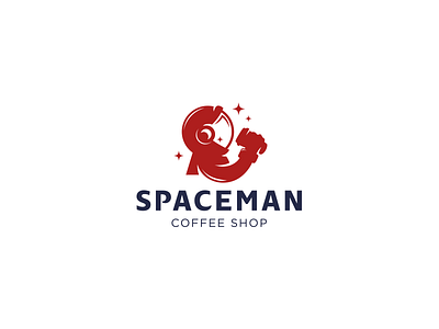 Spaceman astronaut character coffee logo logotype man space