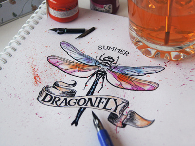 Hello Dribbble! debut dragonfly dribbble first shot illustration lettering logo logotype thanks