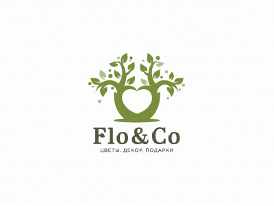 Flo&Co decor eco flower flowershop heart logo logotype love nature present tree